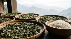 Lá được phơi khô trong bóng râm