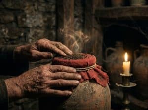 Khoảnh khắc tĩnh tại khi mở nắp vò rượu hạ thổ sau nhiều năm chờ đợi.